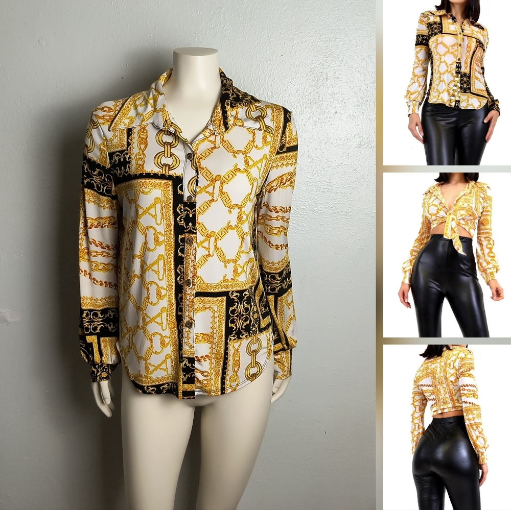 Gibiu Baroque Print Shirt Size S Cuff Sleeves